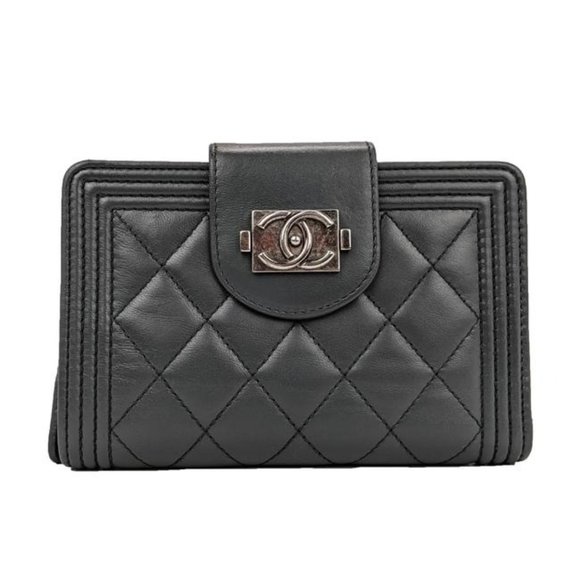 Chanel Handbags - Chanel Grey Lambskin L Zip Boy Wallet